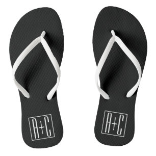 Black & White   Couples Initials Flip Flops