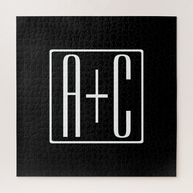 Black & White | Couples Initials Jigsaw Puzzle (Vertical)