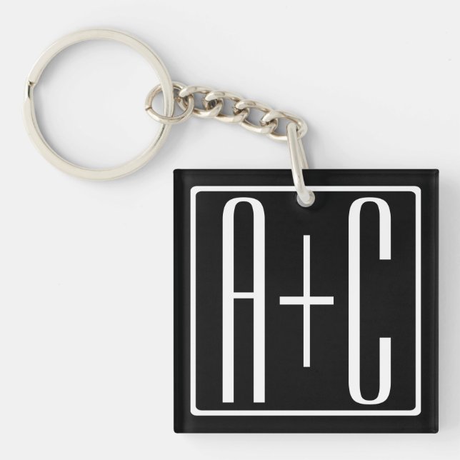 Black & White | Couples Initials Key Ring (Front)