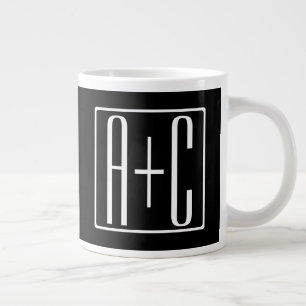 Black & White   Couples Initials Large Coffee Mug