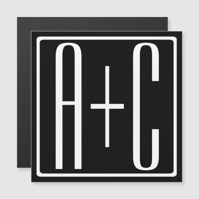 Black & White | Couples Initials Magnetic Invitation (Front/Back)