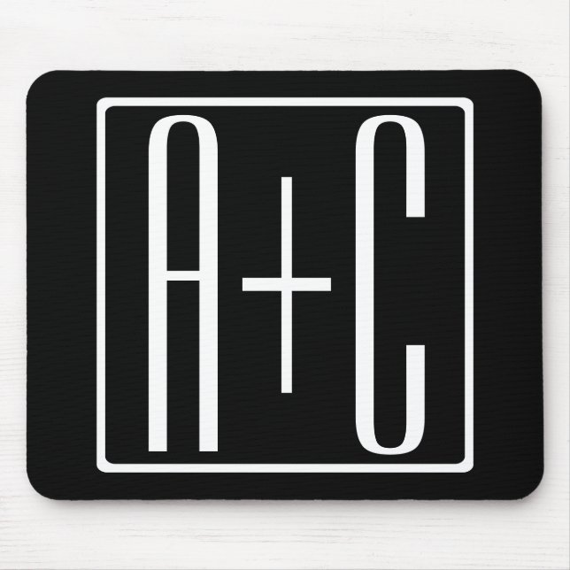 Black & White | Couples Initials Mouse Mat (Front)