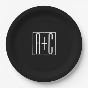 Black & White Couples Initials Paper Plate
