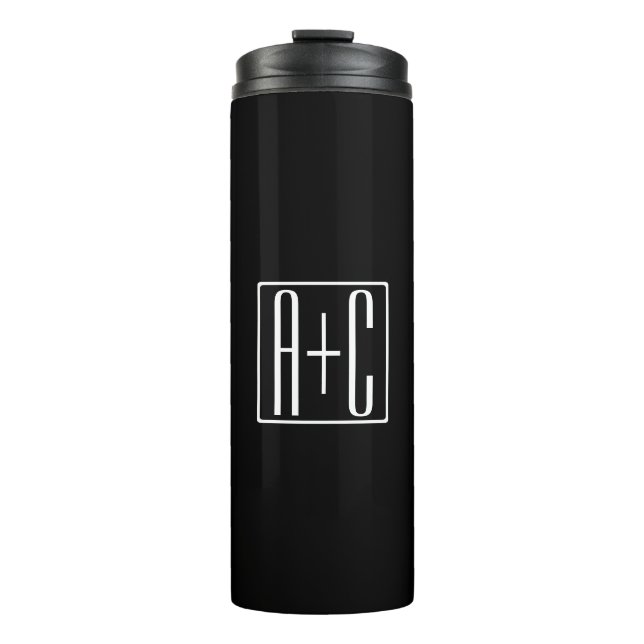 Black & White | Couples Initials Thermal Tumbler (Front)