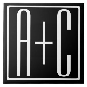 Black & White   Couples Initials Tile