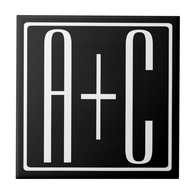 Black & White | Couples Initials Tile (Front)