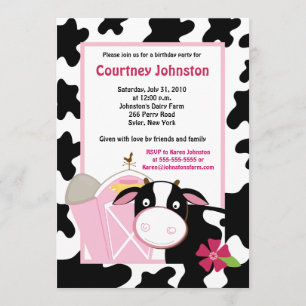 Black & White Cow 5x7 Birthday Invitation