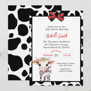 Black White Cow  Baby Shower Invitations