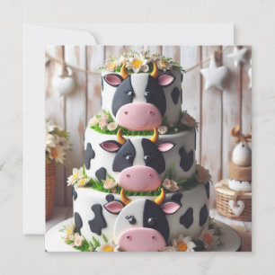 BLACK & WHITE COW CAKE BIRTHDAY INVITATION