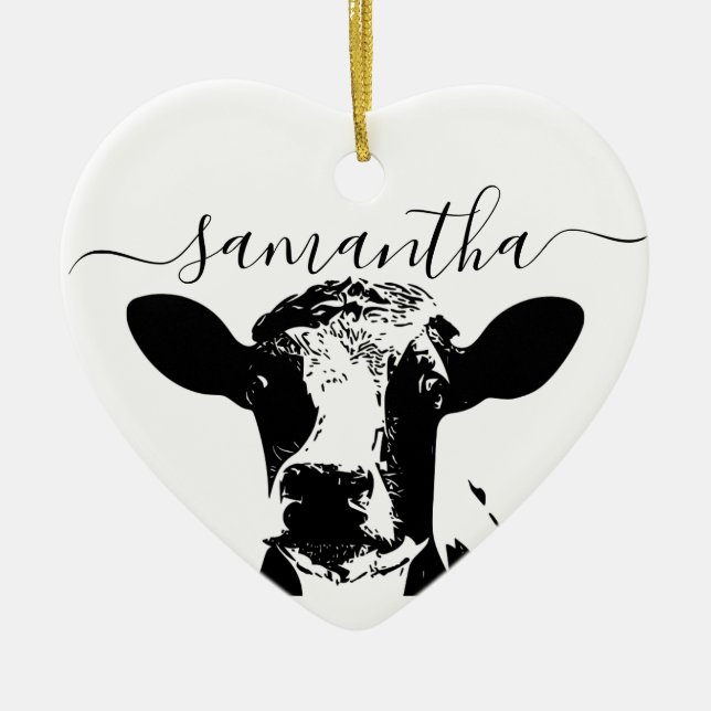 Black White Cow Ceramic Ornament (Front)