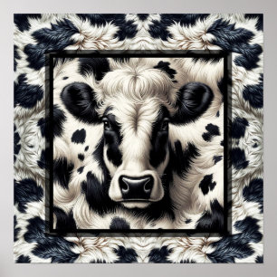 Black & White Cow Cowhide Fur Furry Look Poster