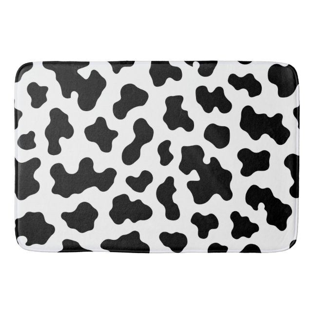 Black & White Cow Cowhide Print Bath Mat (Front)