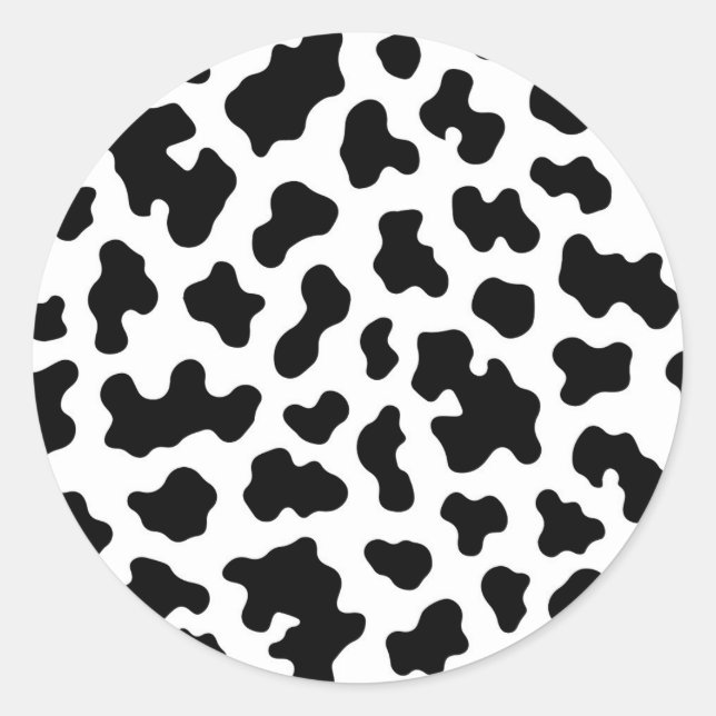 Black & White Cow Cowhide Print Classic Round Sticker (Front)