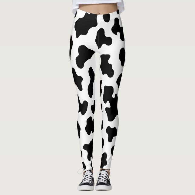 Black & White Cow Cowhide Print Leggings (Front)