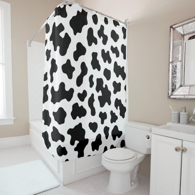 Black & White Cow Cowhide Print Shower Curtain (In Situ)