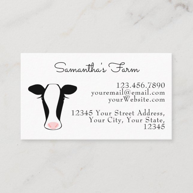 Black White Cow Head Business Card (Front)
