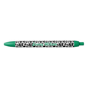 Black & White Cow Pattern Script Name Monogram   Ink Pen