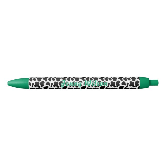 Black & White Cow Pattern Script Name Monogram   Ink Pen (Front)
