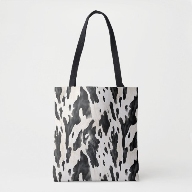 Black White Cow Print Animal Farm Tote Bag (Front)