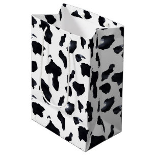 Black White Cow Print Birthday Medium Gift Bag