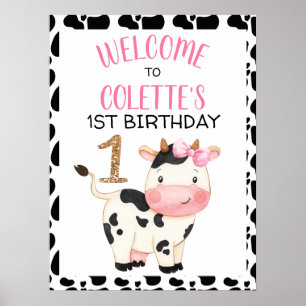 Black White Cow Print Birthday Party Welcome Sign
