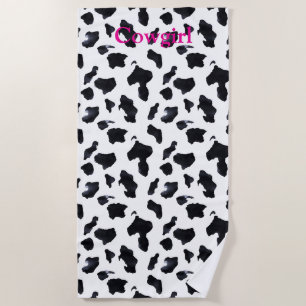 Black White Cow Print Cowgirl Beach Towel