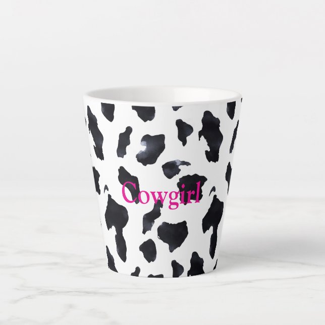 Black White Cow Print Cowgirl Latte Mug (Front)
