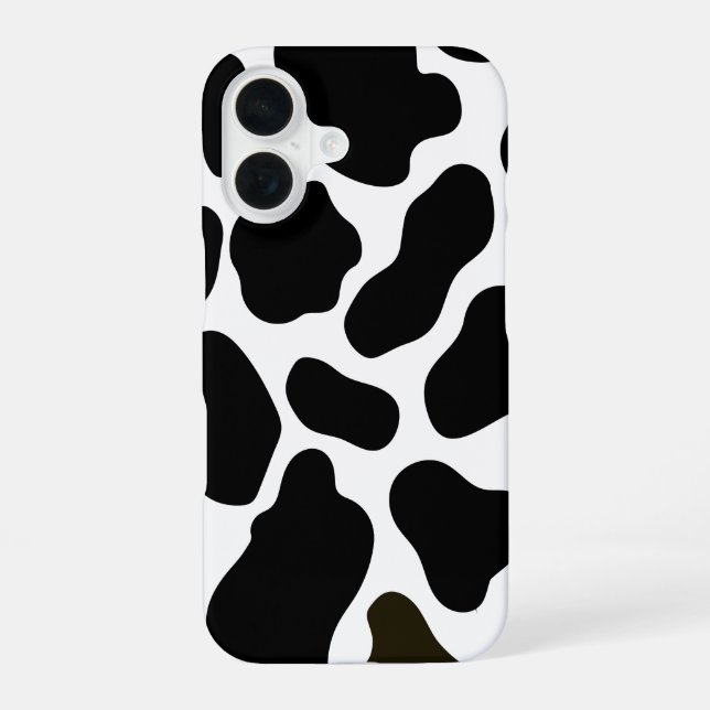 Black & White Cow Print iPhone 16 Case (Back)