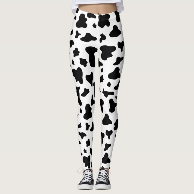 Black & White Cow Print Leggings (Front)