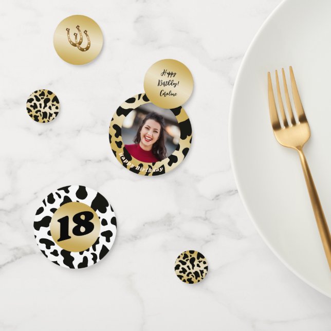Black White Cow Skin with Gold, Horseshoe & Photo Confetti (Group)