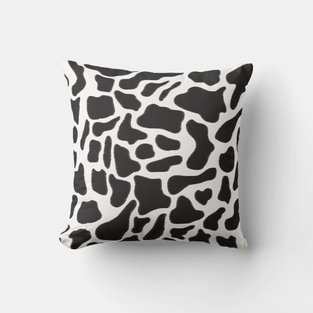 Black & White Cow Spot Animal Pattern  Cushion (Front)