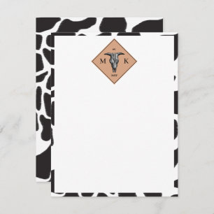 Black & White Cow Spot Animal Pattern Monogram Card