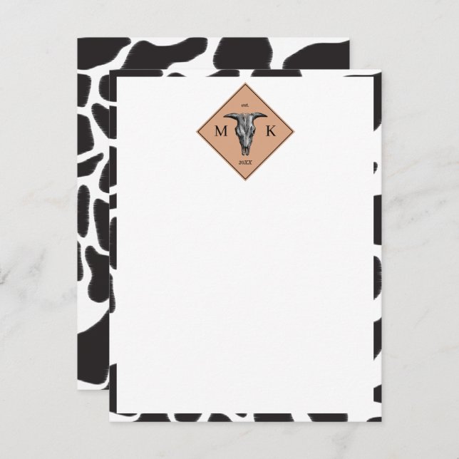 Black & White Cow Spot Animal Pattern Monogram Card (Front/Back)