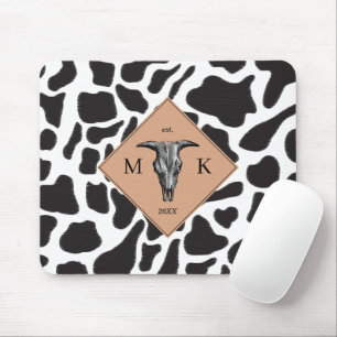 Black & White Cow Spot Animal Pattern Monogram Mouse Mat