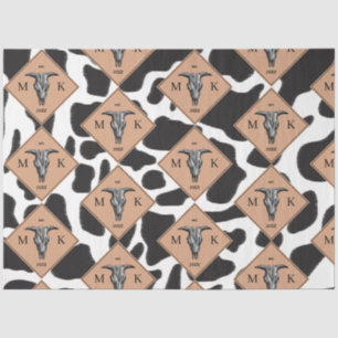 Black & White Cow Spot Animal Pattern Monogram Tissue Paper