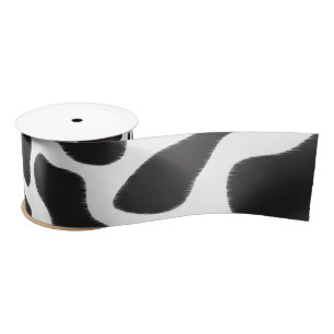 Black & White Cow Spot Animal Pattern Satin Ribbon