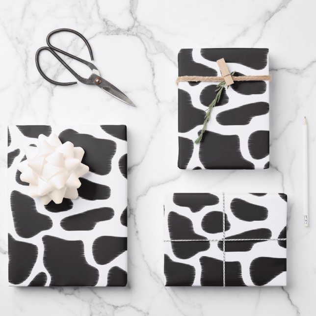 Black & White Cow Spot Animal Pattern  Wrapping Paper Sheet (Front)