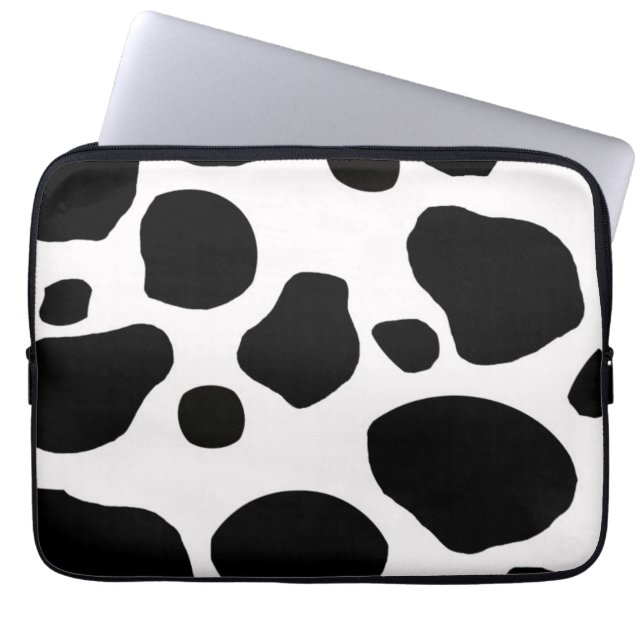 BLACK WHITE COW SPOTS ANIMAL PRINT LAPTOP SLEEVE (Front)