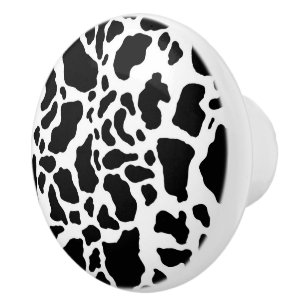 Black & White Cow Spots Animal Print Pattern Ceramic Knob