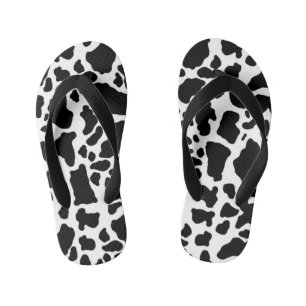 Black & White Cow Spots Animal Print Pattern Kid's Flip Flops
