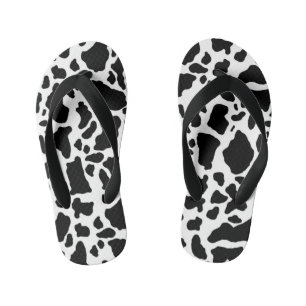 Black & White Cow Spots Animal Print Pattern Kid's Flip Flops
