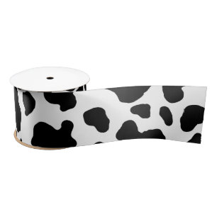 Black & White Cow Spots Animal Print Pattern Satin Ribbon