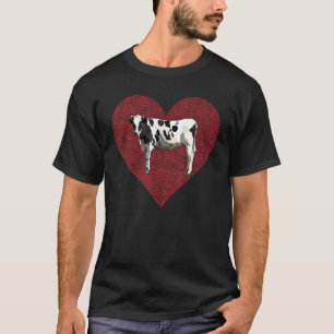 Black White Cow Valentines Day Love Fingerprint Fa T-Shirt