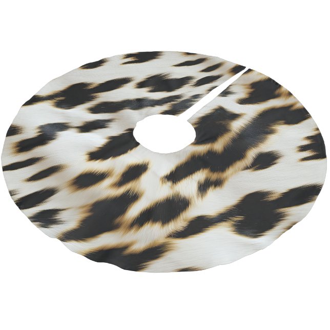 Black White Cowhide Brushed Polyester Tree Skirt (Angled)