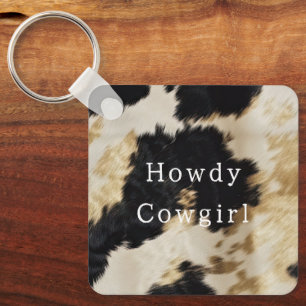 Black White Cowhide Key Ring