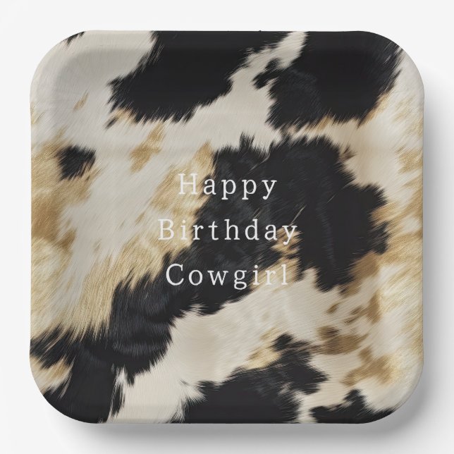 Black White Cowhide Paper Plate (Front)