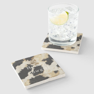 Black White Cowhide Stone Coaster