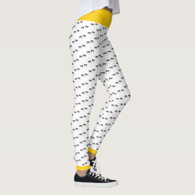 Black & White Crazy Chicken Foot Prints Yellow Pop Leggings (Right)