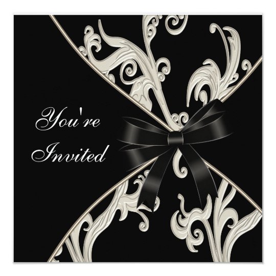 Black White Cream Swirl Party Card