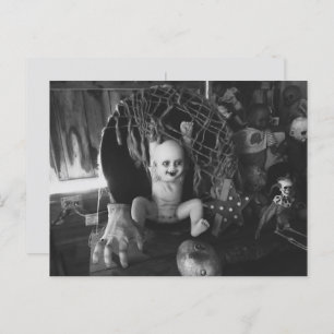 Black & White Creepy Halloween Doll Postcard
